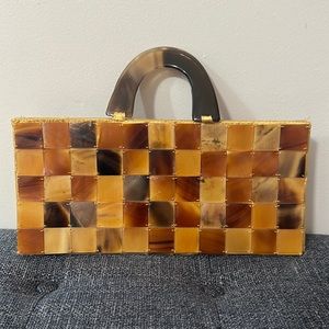 Vintage Tortoiseshell Lucite Tile Handbag Purse
